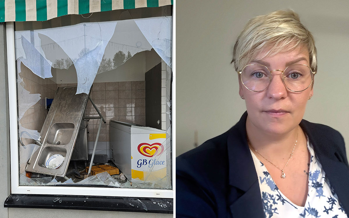 Vandaliserat fönster i Ställdalen/bild på Natalie Hart. 