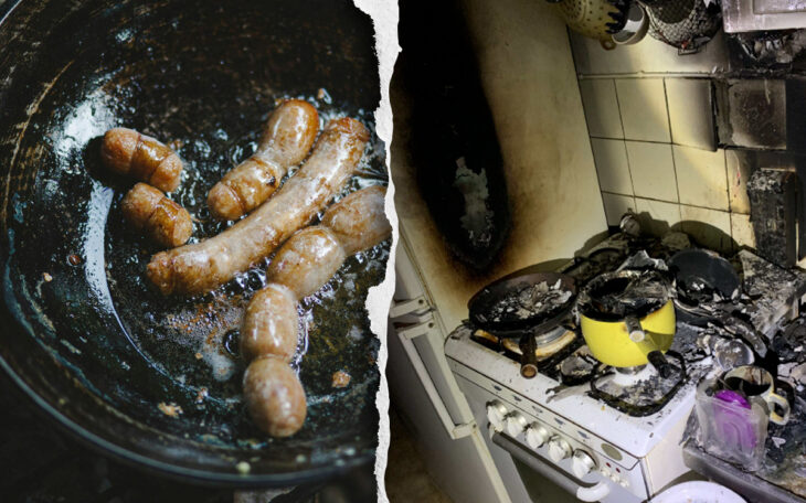 Korv brann i olja på spisen