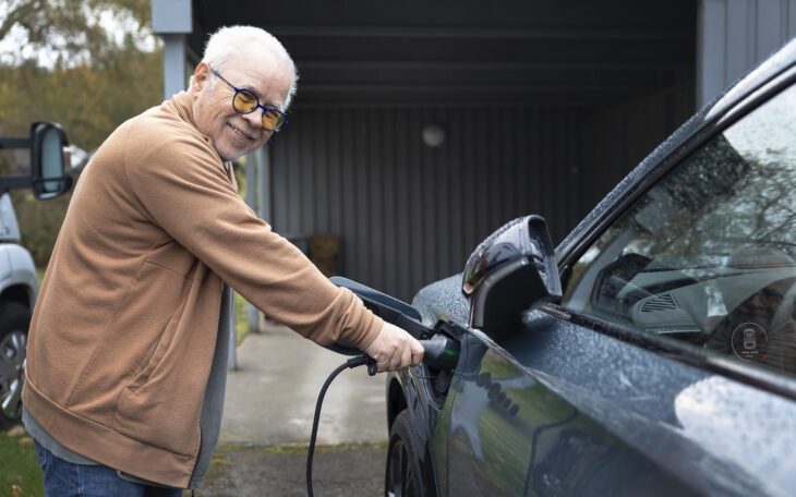 Kenneth Linder i Torsås laddar sin hybdridbil direkt på hushållselen.