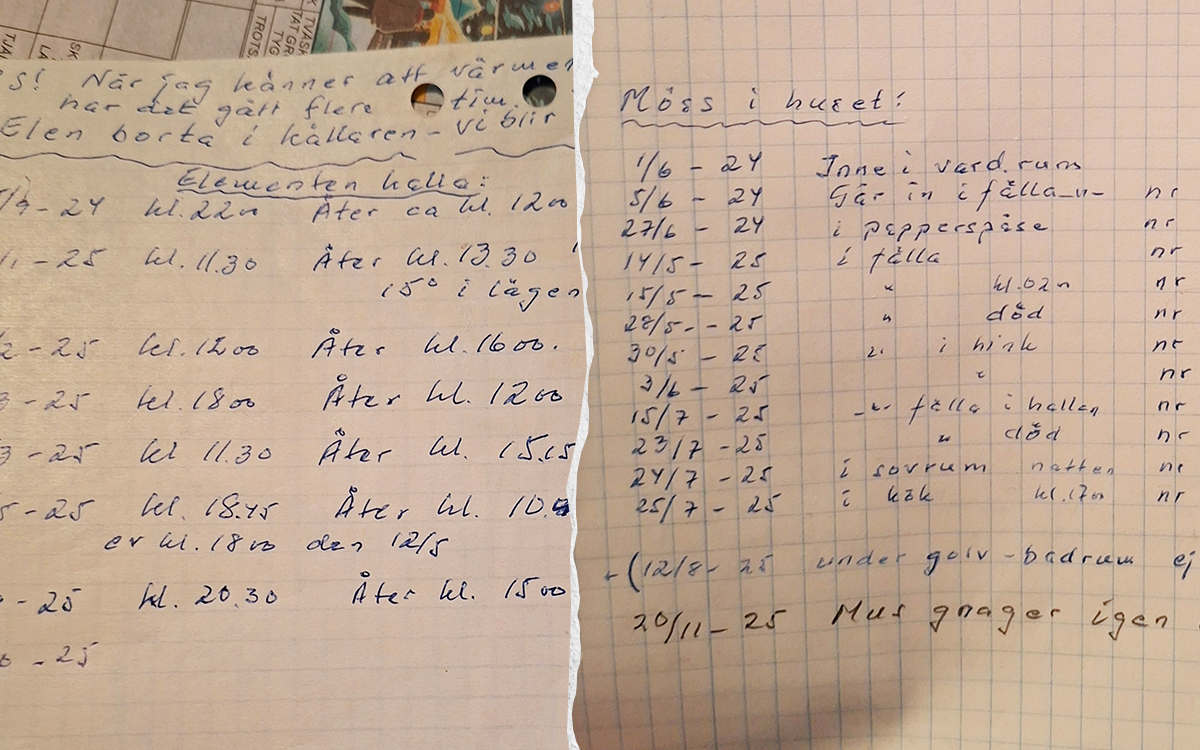 Tudelad bild som visar två handskrivna listor.