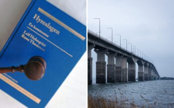 Två bilder i en bildsplitt. Vänster bild visar en lagbok, höger bild visar Ölandsbron.