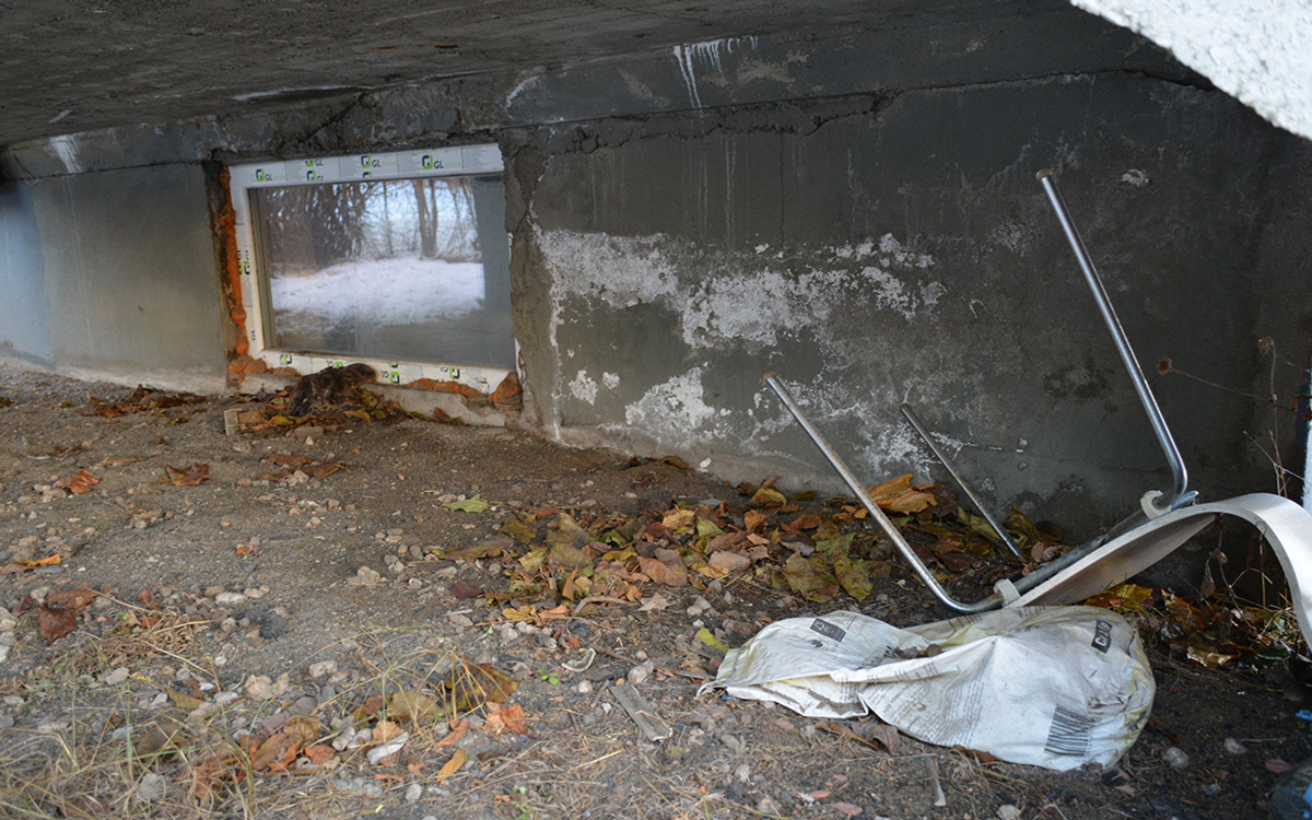 Vita fläckar, eventuellt av vitt mögel, har spridits på husgrunden på Östra Nygatan i Skellefteå.