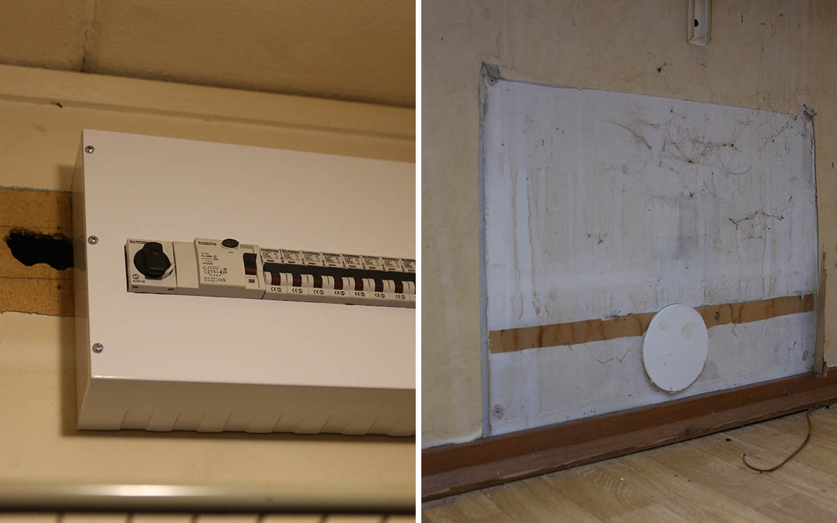 Byvägen Södertälje. Hål i väggen och dåligt målat.