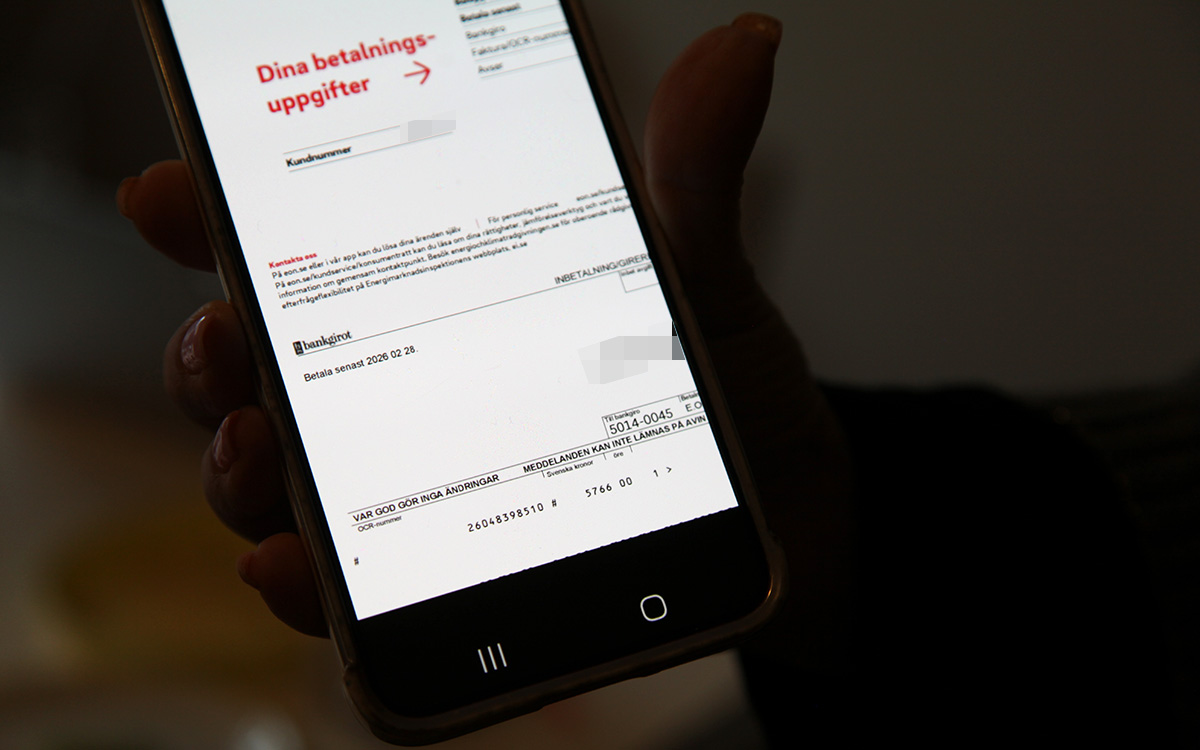 Familjen Akbari-Skoog betalar 8 700 kronor i hyra för sin trea i Upplands Väsby norr om Stockholm. Ovanpå det tillkommer kostnader för elektricitet och uppvärmning. Nyligen fick de en månadsfaktura på över 5 700 kronor bara för el och värme.