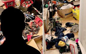 Bilen är ett montage av två bilder från hyresgästens lägenhet med stöldgods, samt en anonym silhuettebild.