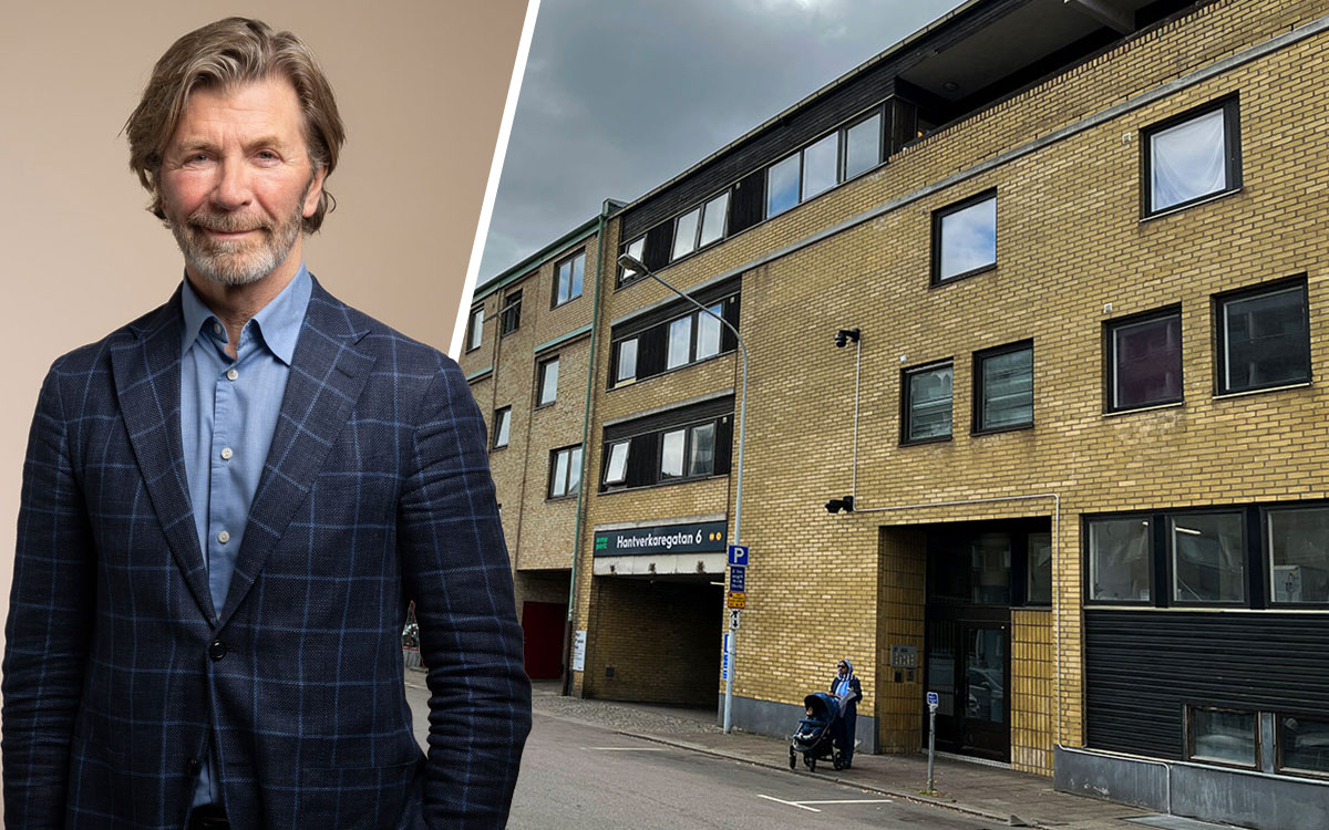 Leif West, koncernchef på Gelba, och företagets fastighet på Hantverkaregatan i Helsingborg.