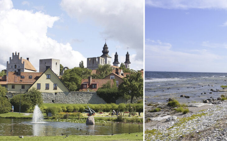 bildvy Visby och en på hav på gotland