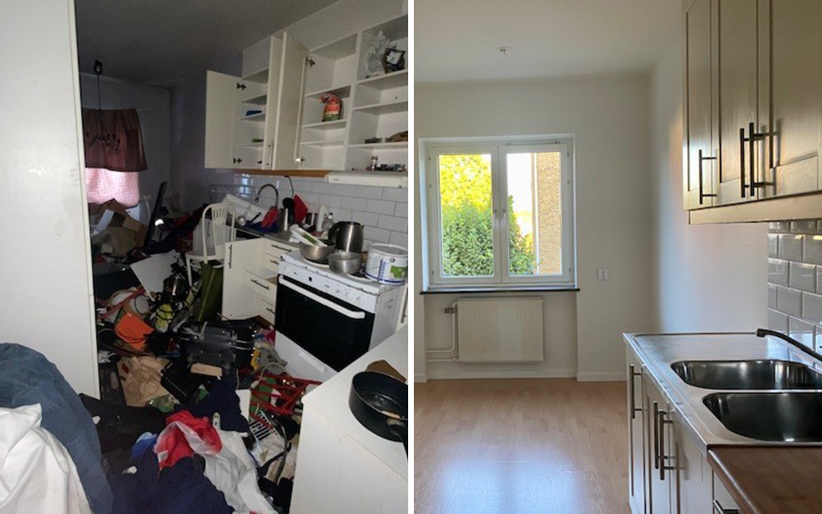 Före och efter. Problemhyresgästerna har flyttat och upprustning av lägenheterna pågår.