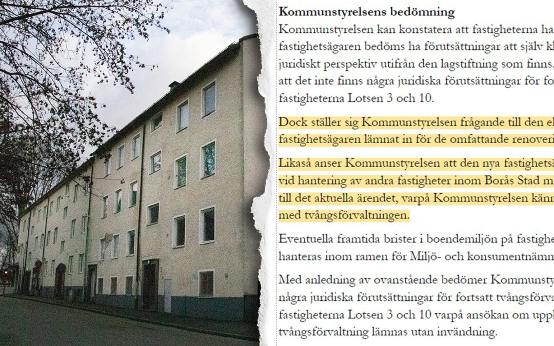 Tvångsförvaltningen av det vanvårdade hyreshuset på Norrby i Borås upphör. Men kommunen höjer ett varningens finger för den nye ägaren.