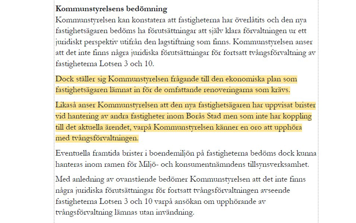 Tvångsförvaltning upphör, Kommunstyrelsens yttrande, webb