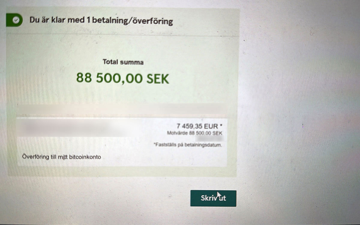 Eva skickade flera stora summor via Swedbank och penningförmedlare som Ria, Moneygram och Western Union.