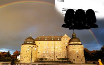 Ett kollage med bilder av Örebro slott under en regnbåge, en siluettbild av tre kvinnor och en logga av DO.
