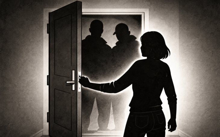 Två män, som uppgav att de kom från Hyresgästföreningen, trängde sig in hos kvinnan.