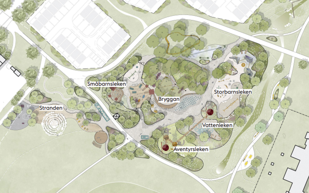 Skiss över temapark i Järva.