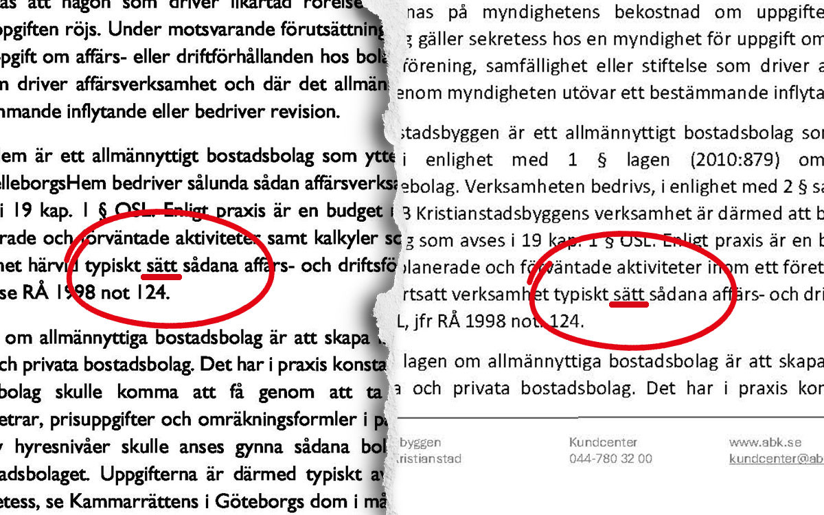 Avslagsbeslut eller besvärshänvisningar från de kommunala bostadsbolagen liknar varandra.