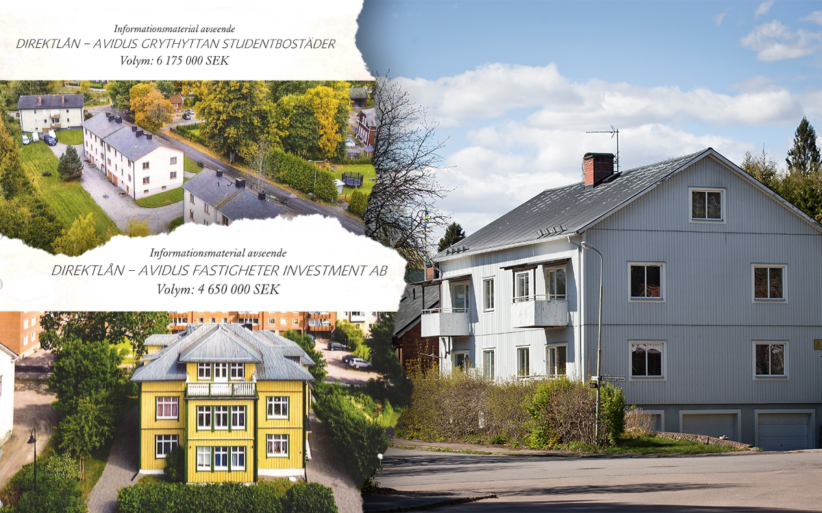 Avidus lånade av privatpersoner för att finansiera köpen av hus i Filipstad, Grums och Hällefors. 