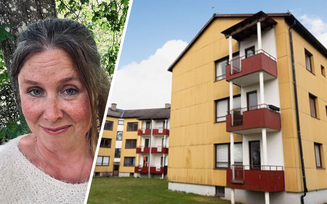 kvinna och hus