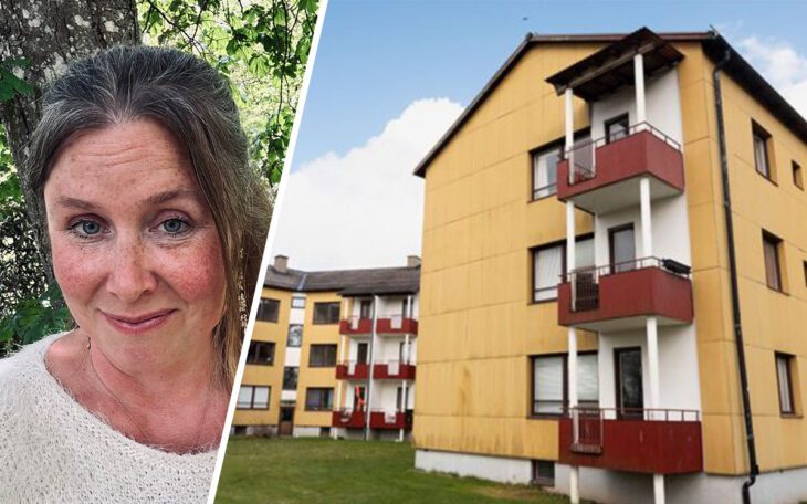 kvinna och hus