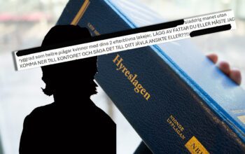 Bilden visar ett montage av hyreslagen som bok, en silhuett och ett urklipp från ett av kvinnans mejl.