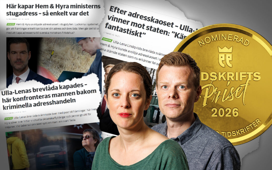 Ida Karlsson och Johan Fyrks avslöjande om adresskapningar har nominerats till Årets Granskning.