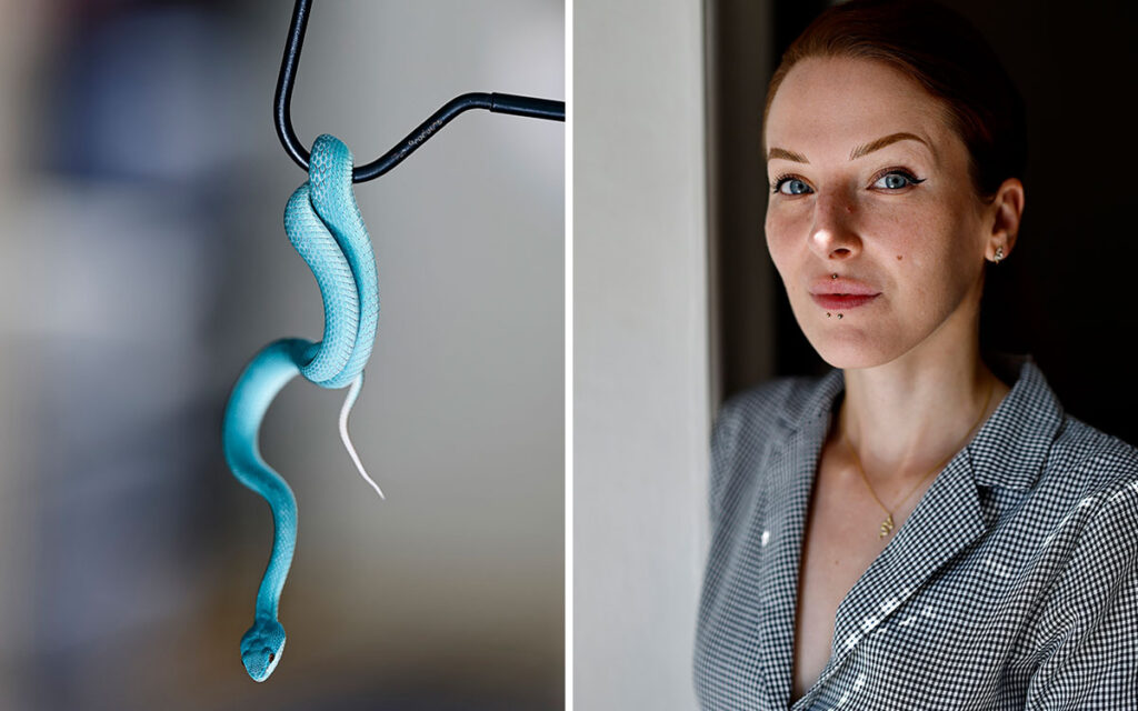 Jennipher6_1200px Jennipher fick sin första orm redan som sexåring. Den var inte giftig. Det är däremot pit vipern Dopamine.