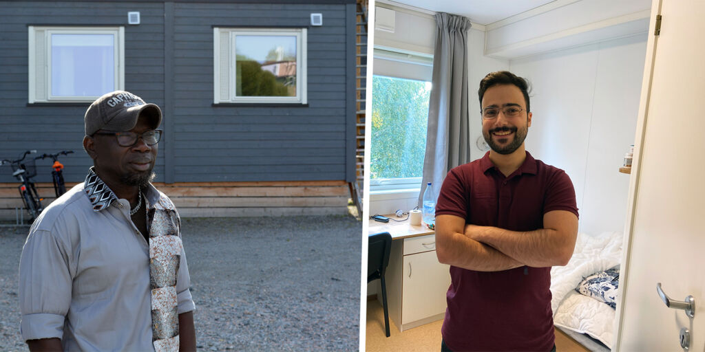 Diodonné Rotel och Ahmad Abualrab vid och i studentbarackerna i Skellefteå