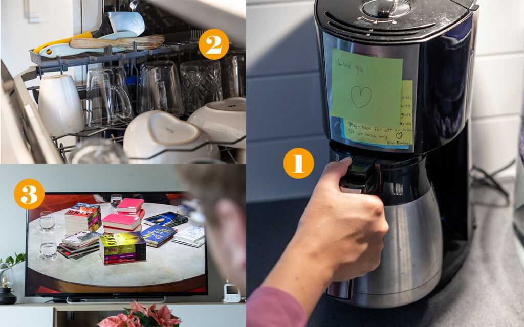 Kaffebryggare, tv och diskmaskinen är Jannikas och Dennis favoritprylar hemma.