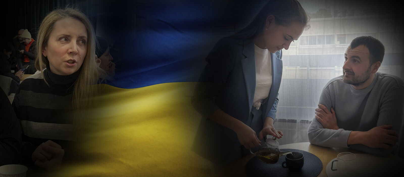 Tania och Yurii från Ukraina i lägenheten de hittade med hjälp av en tolk.