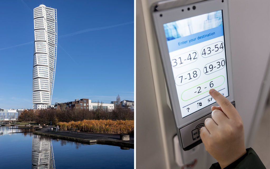 Huset Turning torso samt hissknappar