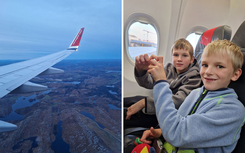 Anton och Oleksandr på flygplanet mot Norge.